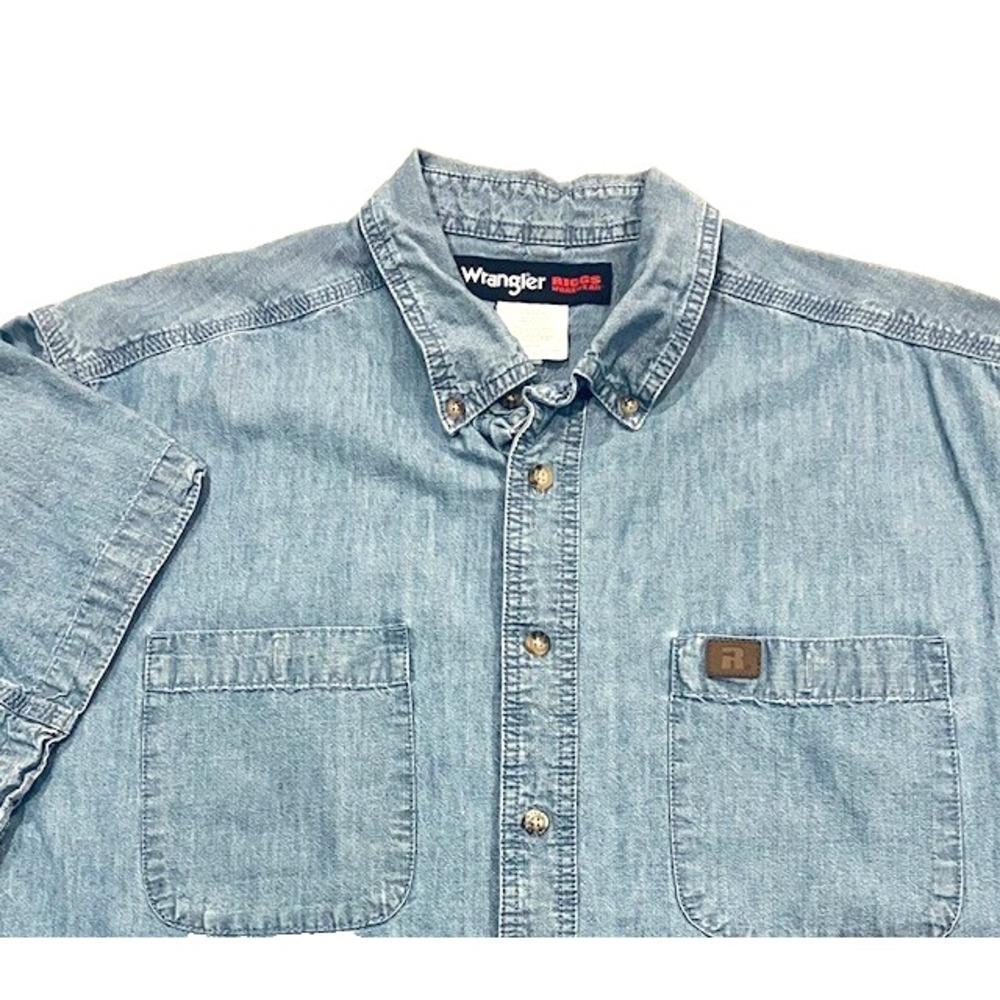 Wrangler Riggs Workwear Men's Chambray Demin Shirt 2XT Short Sleeve Button Up